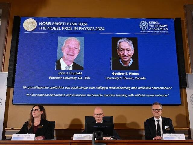 今年诺贝尔物理学奖表彰AI思维模拟的突破。（法新社）