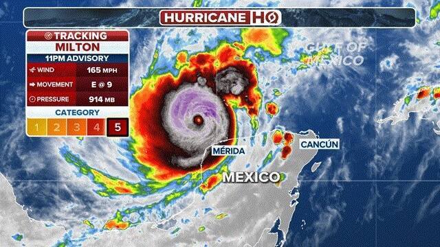 超级飓风米尔顿来势汹汹。（翻摄自福斯新闻电视画面）