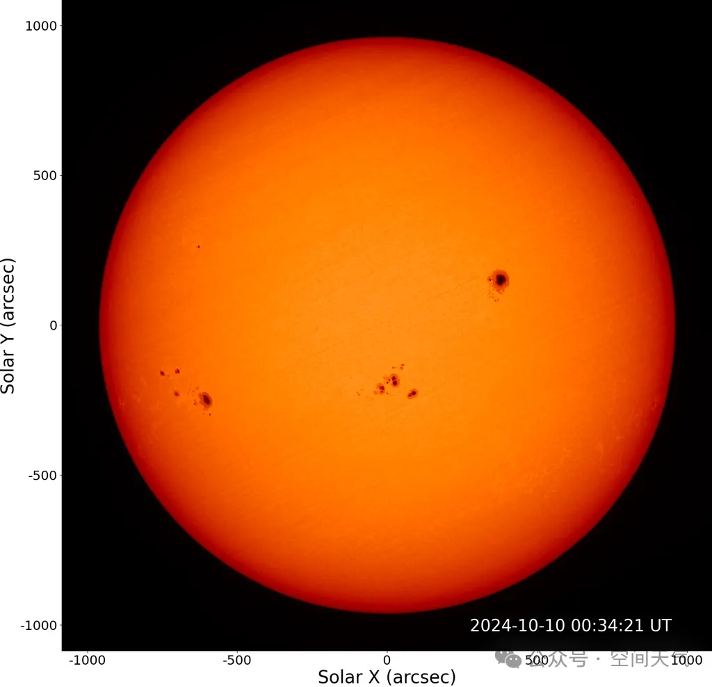 △目前太阳表面活动区（黑子）情况 羲和号