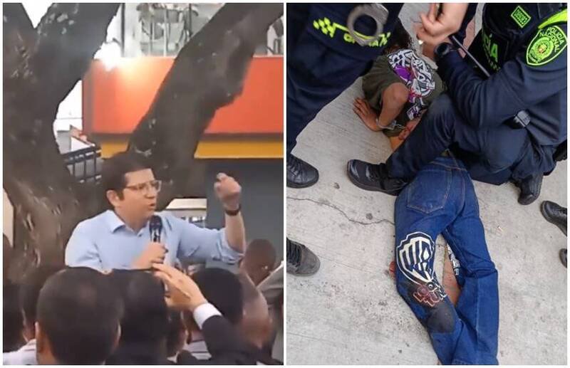 乌里韦遭枪击的当下影片在网上疯传;右图为15岁枪手当场被警方逮捕画面。(图翻摄自X平台) 乌里韦遭枪击的当下影片在网上疯传;右图为15岁枪手当场被警方逮捕画面。(图翻摄自X平台)