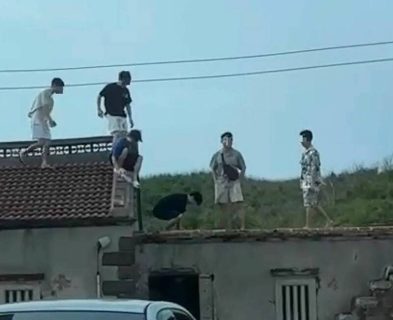 在古厝屋顶上攀爬,很容易踩碎瓦片掉落。(澎湖交通观察日志提供) 在古厝屋顶上攀爬,很容易踩碎瓦片掉落。(澎湖交通观察日志提供)