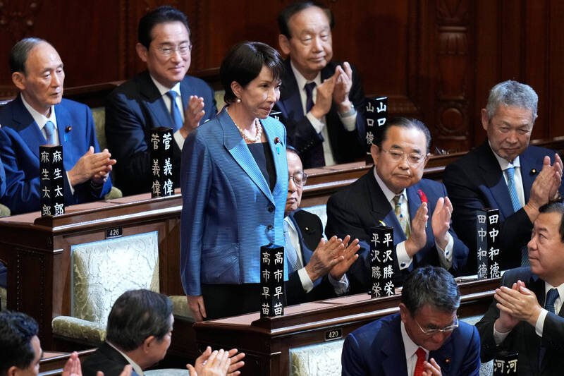 高市早苗21日在日本众议院首相指名选举中脱颖而出,顺利当上日本首相。(美联社) 高市早苗21日在日本众议院首相指名选举中脱颖而出,顺利当上日本首相。(美联社)