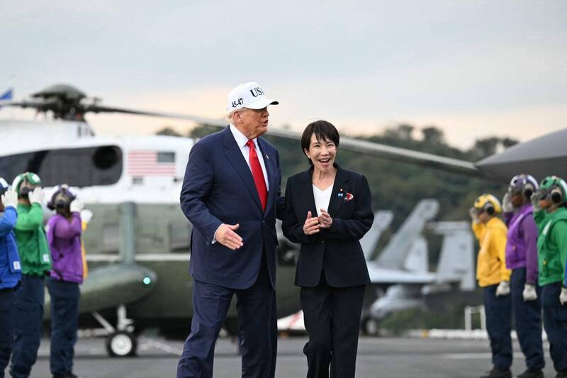 高市早苗28日日美领袖会谈当天的行程，高市从早上出门到傍晚回到住处，密密麻麻一整串，几乎是以秒为单位。（法新社）