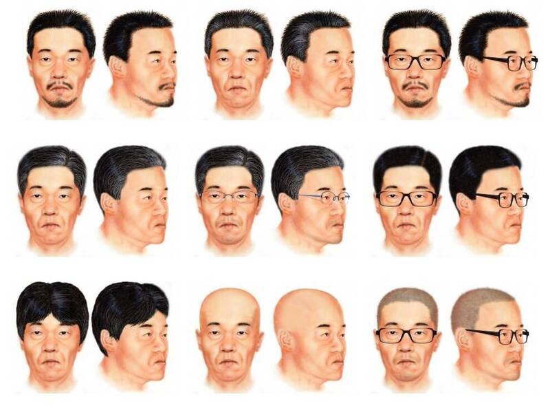 警方模拟小暮洋史过了27年后的各种可能长相。（图撷自群马县警察本部官网）