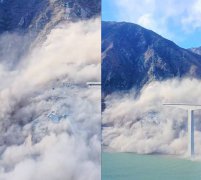 中国四川阿坝红旗桥合龙不到10个月...... 瞬间垮塌画面疯传