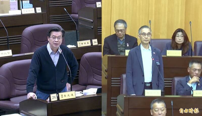 市议员李光达议会质询警方执法过当问题，警察局长廖恒裕表示，若有不当会加强教育训练。（记者谢武雄摄）