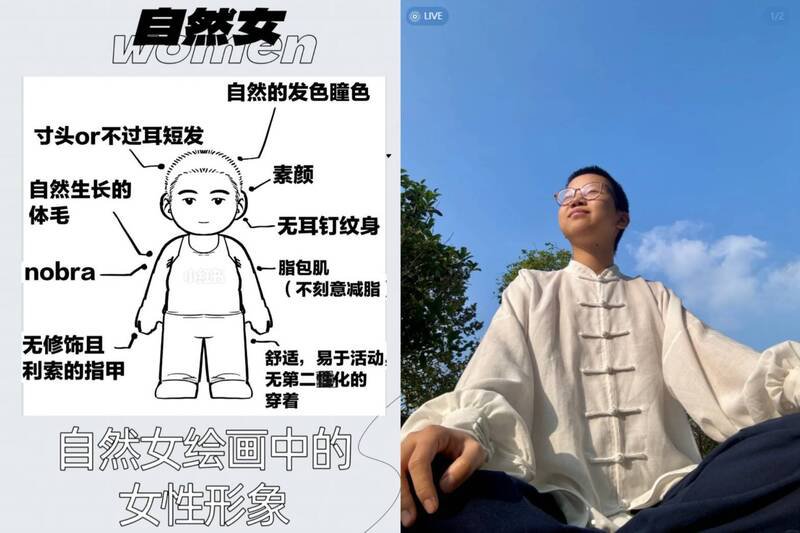 从去年开始，越来越多中国女网友分享自己选择加入「自然女」、「脱美役」等摆脱社会对女性强押外貌枷锁的行列。（图撷取自中国小红书，本报合成）