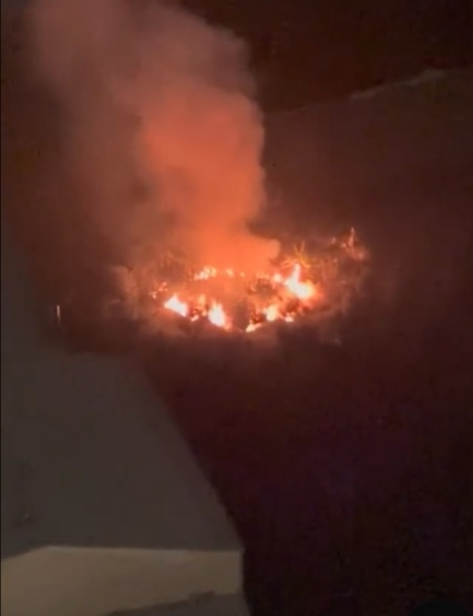 高雄仁武火警火势猛烈，邻近工厂厂房。（读者提供）