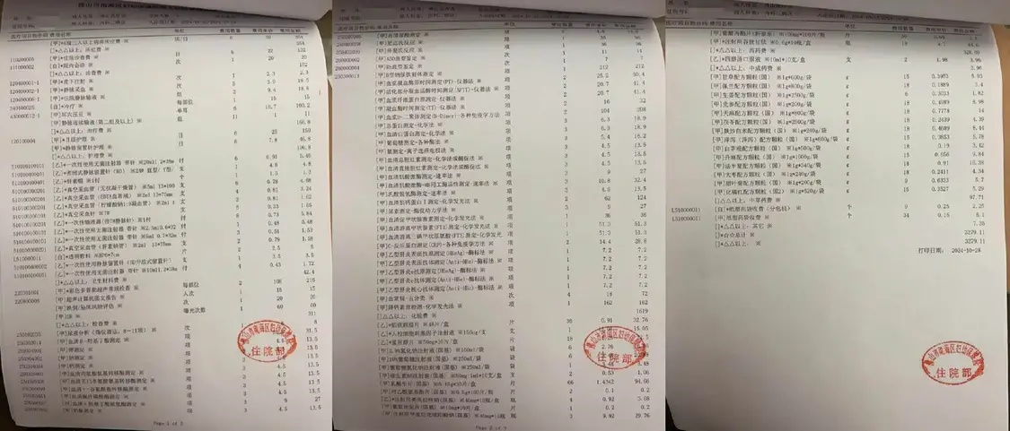 郑琪琪住院六天的费用清单。