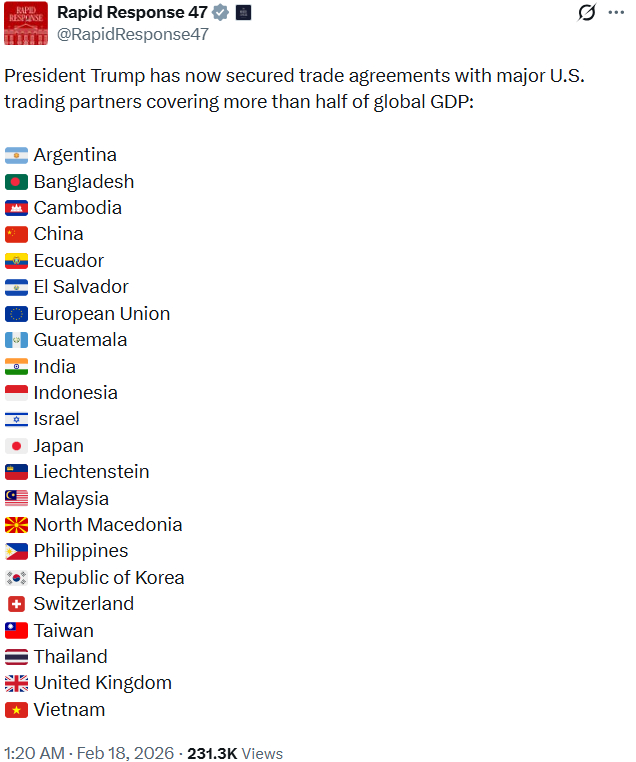 白宫官方快速反应帐号在X平台发文，台湾名称、国旗与中国同框。（撷取自X平台 @RapidResponse47）