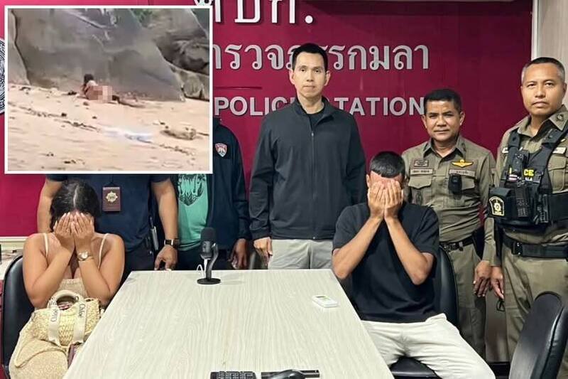 泰国旅游胜地普吉岛近日爆发观光客脱序事件，一对法国籍年轻情侣在光天化日之下，无视旁人目光于海滩发生性行为，警方闻讯后迅速依据监视器画面循线逮人。（图取自脸书）